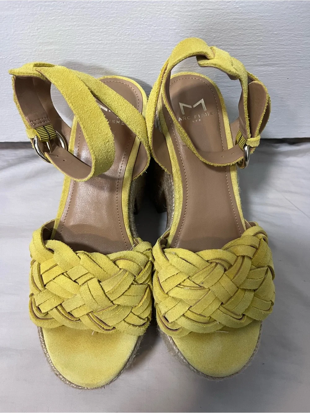 🛍️SALE🛍️Marc fisher yellow suede odilia espadrille platform jute sandals sz 6
